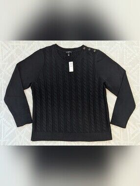 Talbot's Petite Black Cable Knit Crew Neck Sweater - New With Tags